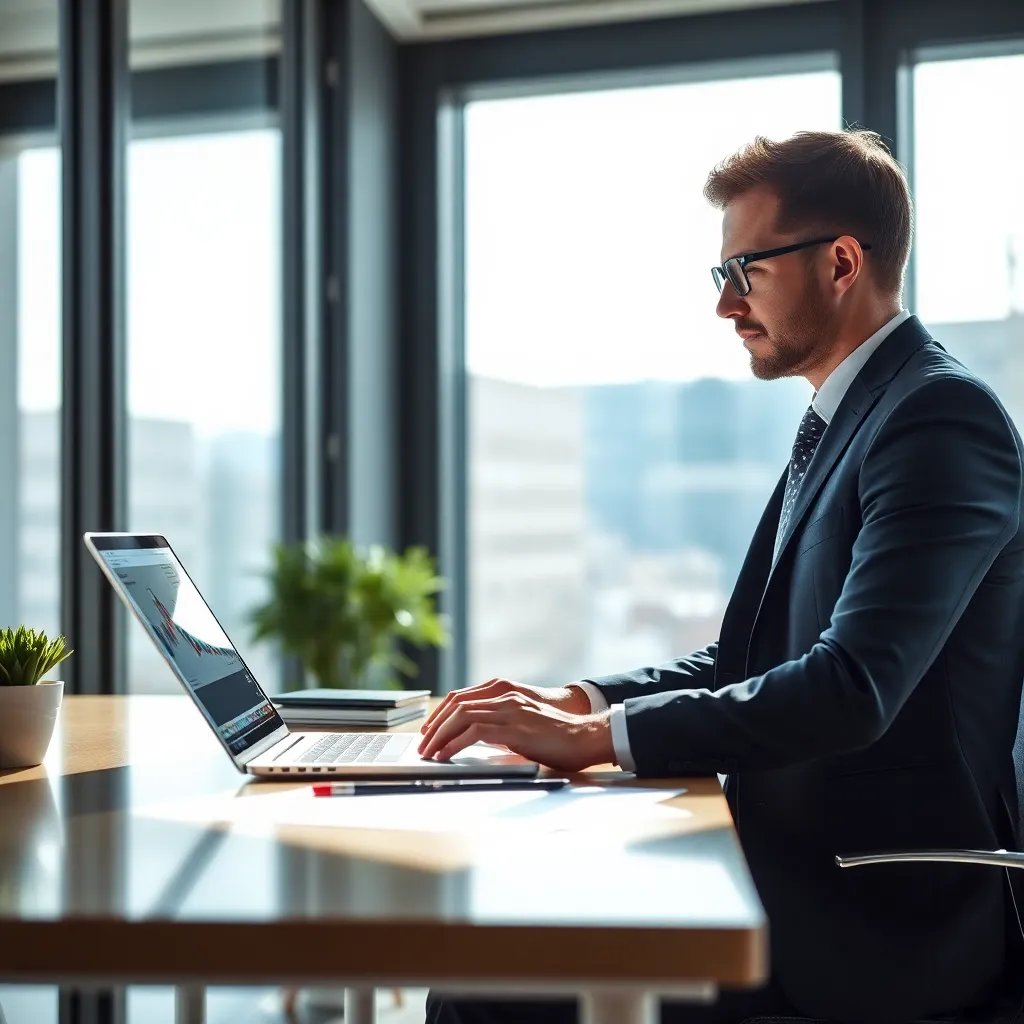 Professional die werkt aan data-analyse op laptop