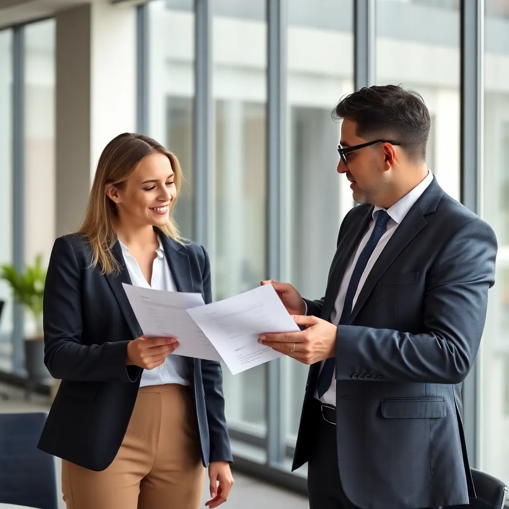 Professionele zakenman en zakenvrouw in salarisonderhandeling